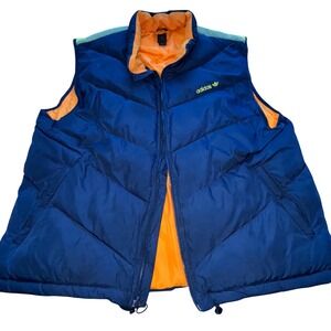 Adidas Puffer Vest 2XL Trefoil Navy Blue Orange Colorblock Y2K Retro Streetwear